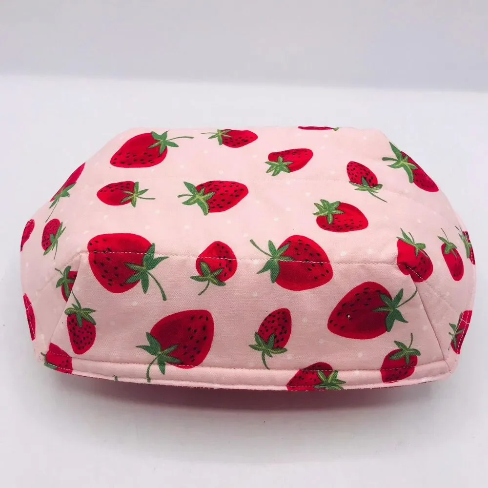 Reversible Microwave Cozie For Takeout Containers Cottage Core Strawberry Fabric